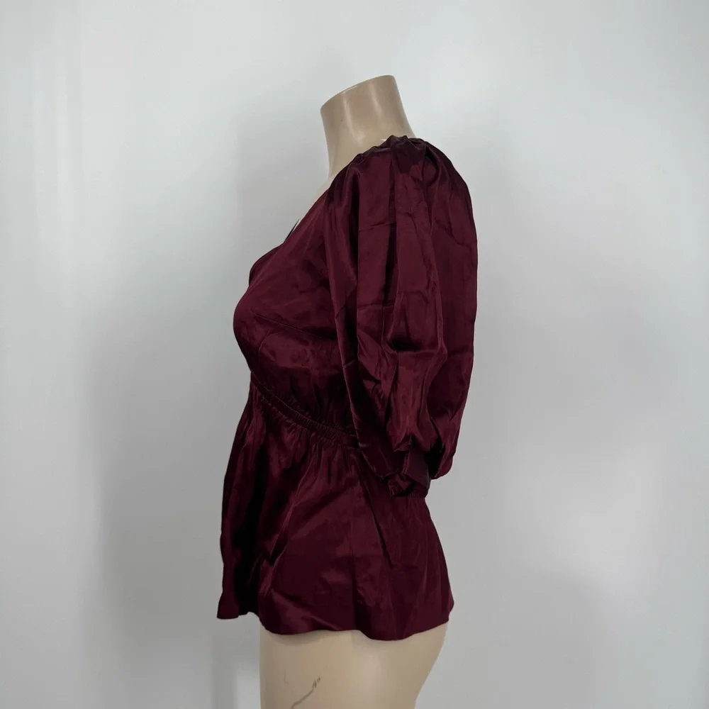 NWT Madewell Shirred Puff-Sleeve Top in Satin